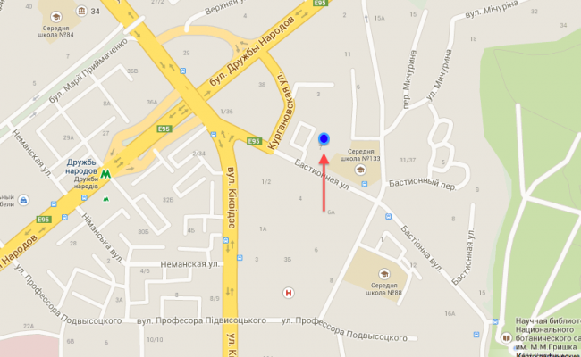 Бассейн "Юность" на карте Киева, Печерский район