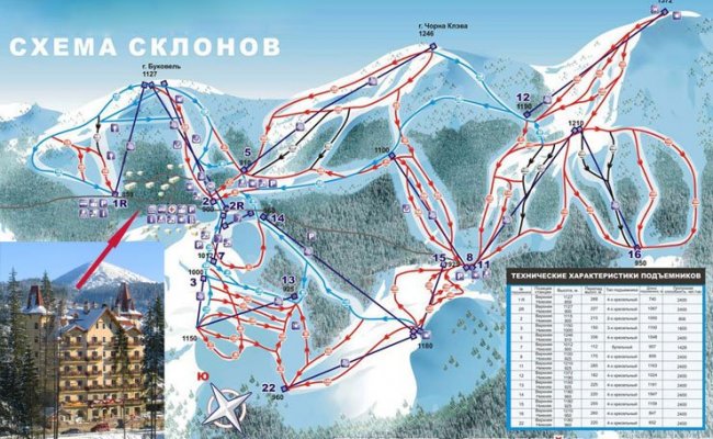 Схема склонов, Буковель